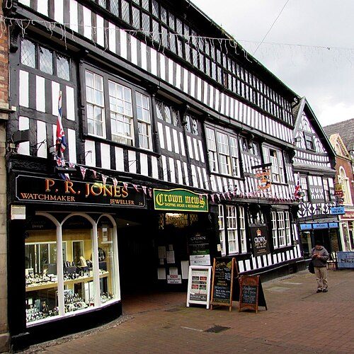 The black-and-white timber-framed Crown Hotel on Nantwich High Street